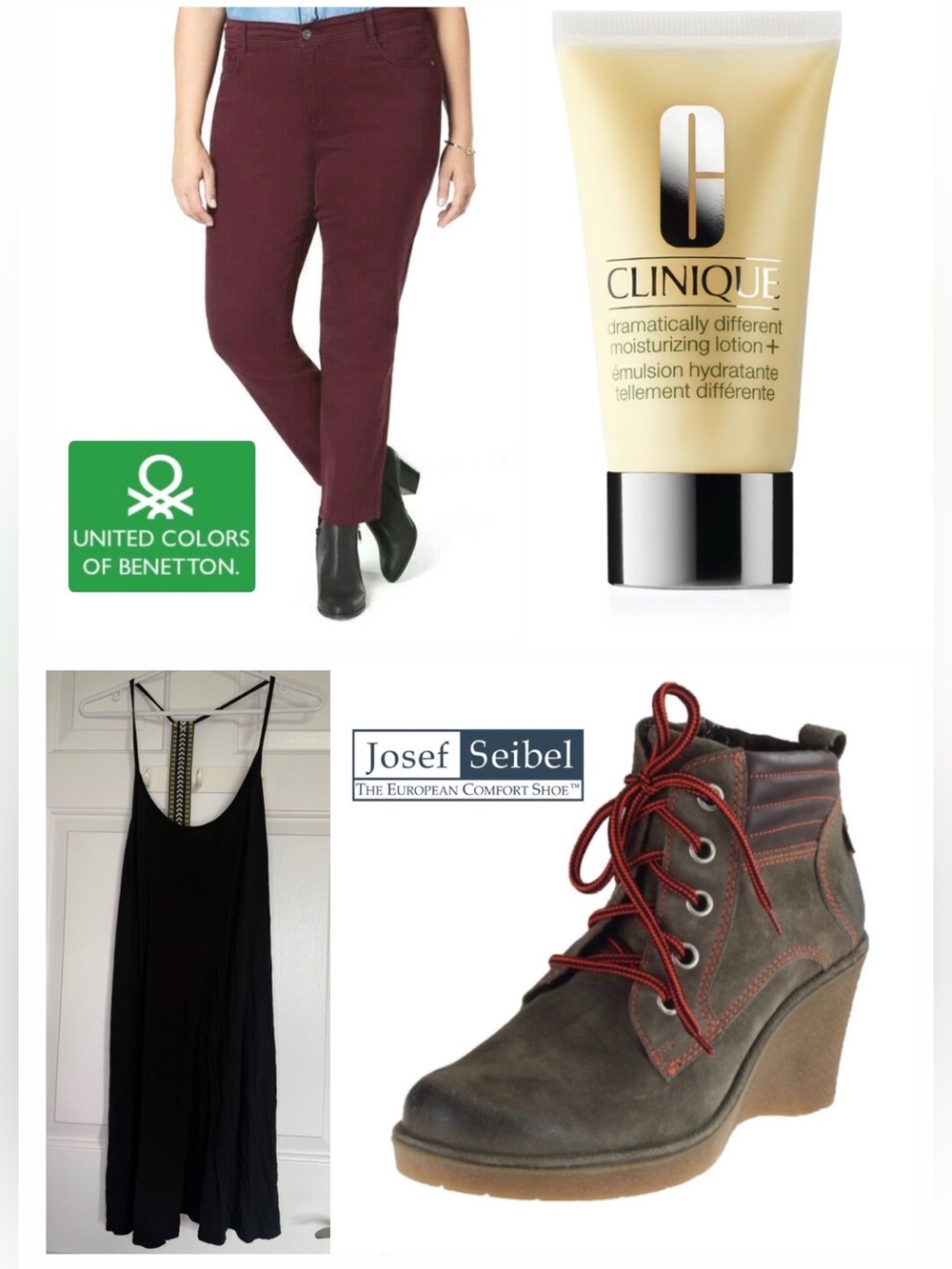 Bundle listing: UCB pants, clinique lotion, Black slip dress, JS wedge boots